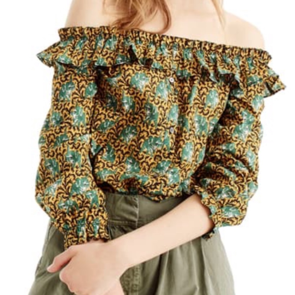J. crew Ratti elephant print yellow shirt 8